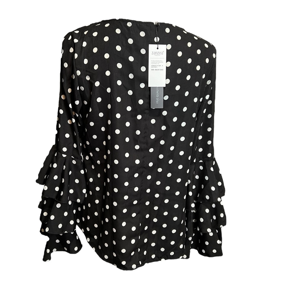Black and White Polka Dot Ruffle Sleeve Top